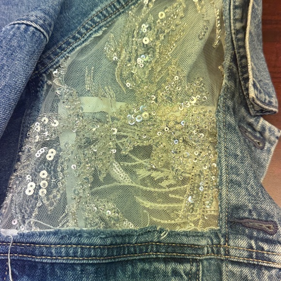 Light Blue Denim Jacket with Silver Sequins and white beading. - Picture 8 of 8